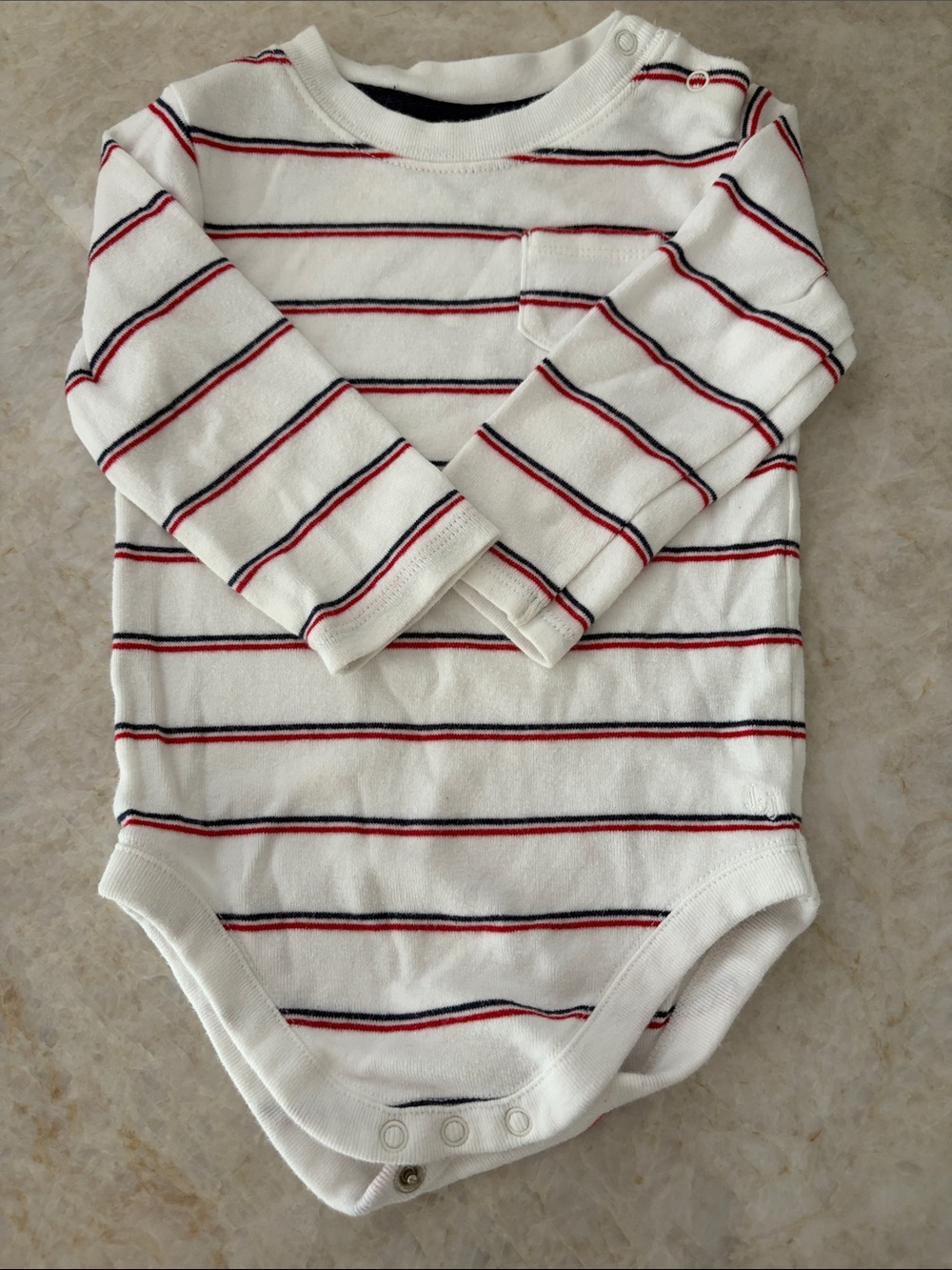 Janie and Jack White Long-Sleeve Bodysuit with Red & Navy Stripes